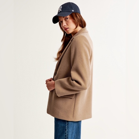 NWT abercrombie wool blend blazer coat in camel XXS P - Picture 12 of 14